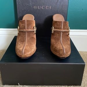 Women’s Gucci brown suede mules/clog shoes size 4 1/2.